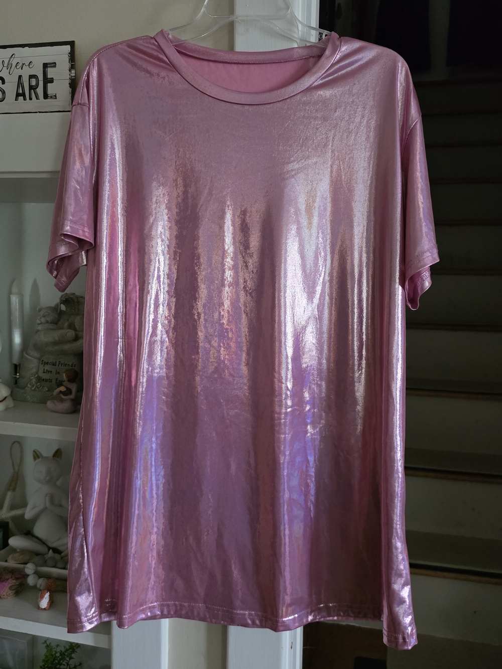 SHEIN Shiny Metallic Pink Mini Dress